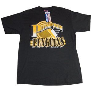 NWT Vintage 1993 Pittsburgh Penguins NHL Trench T-Shirt Black Large Made in USA